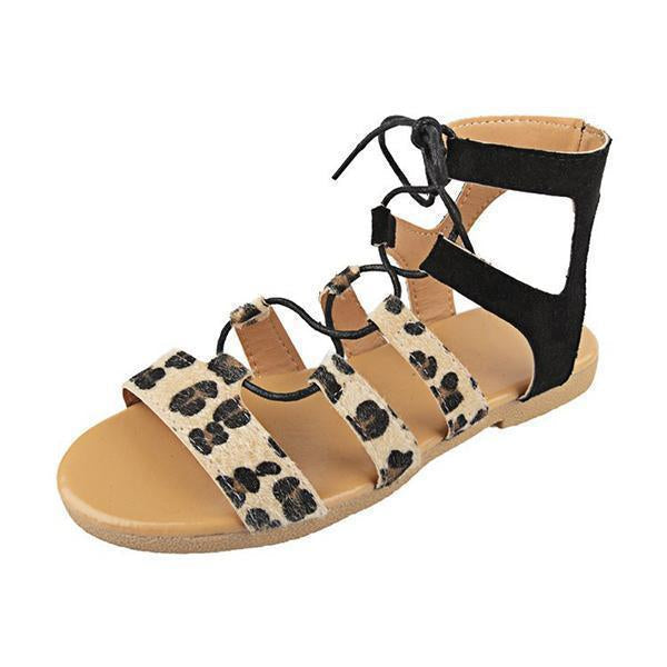 Leopard Patchwrok Lace-up Sandals Peep-toe Shoes