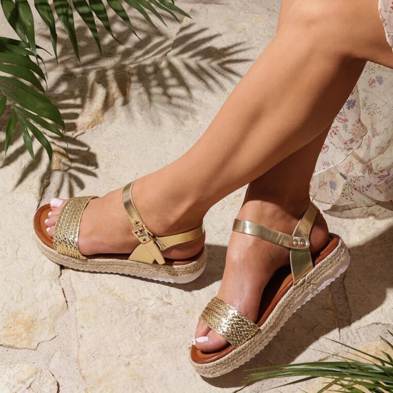 Women Flat Heel Buckle Espadrille Sandals Open Toe Casual Shoes