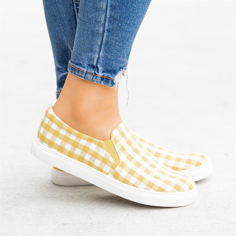 Women Plaid Slip-On Flat Sneakers