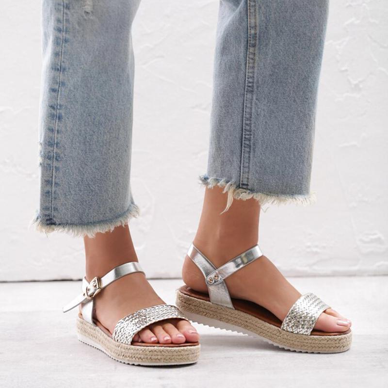 Women Flat Heel Buckle Espadrille Sandals Open Toe Casual Shoes