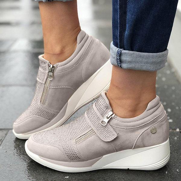 Women Casual Wedge Zipper Breathable Sneaker