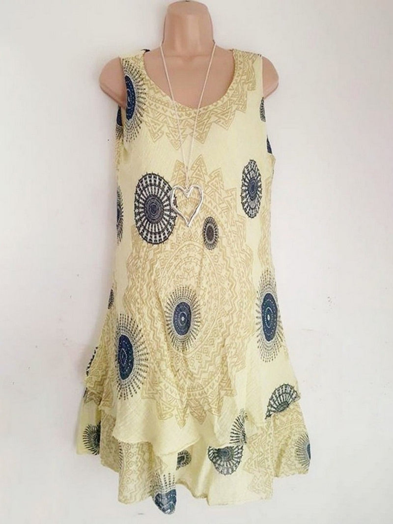 Women Sleeveless Causal Dresses Scoop Neckline Printed Dress