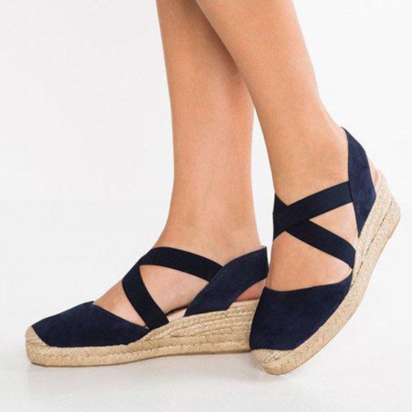 Plus Size Espadrille Wedge Sandals Elastic Band Slip On Sandals