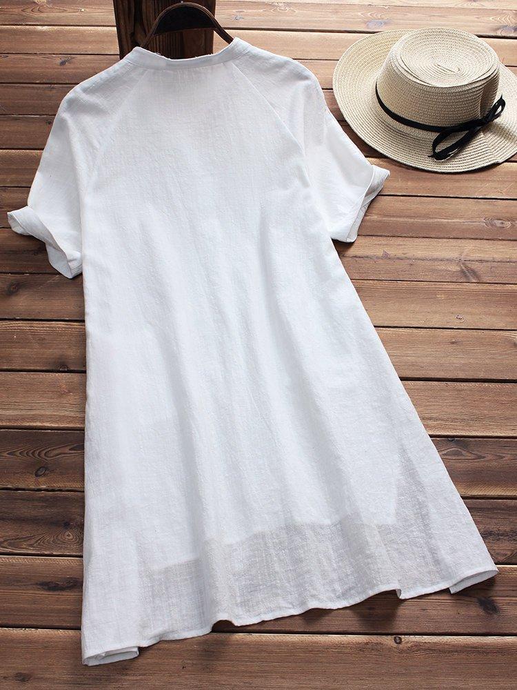 Stand Collar High Low Women Short Sleeve Casual Slit Solid Casual Dress