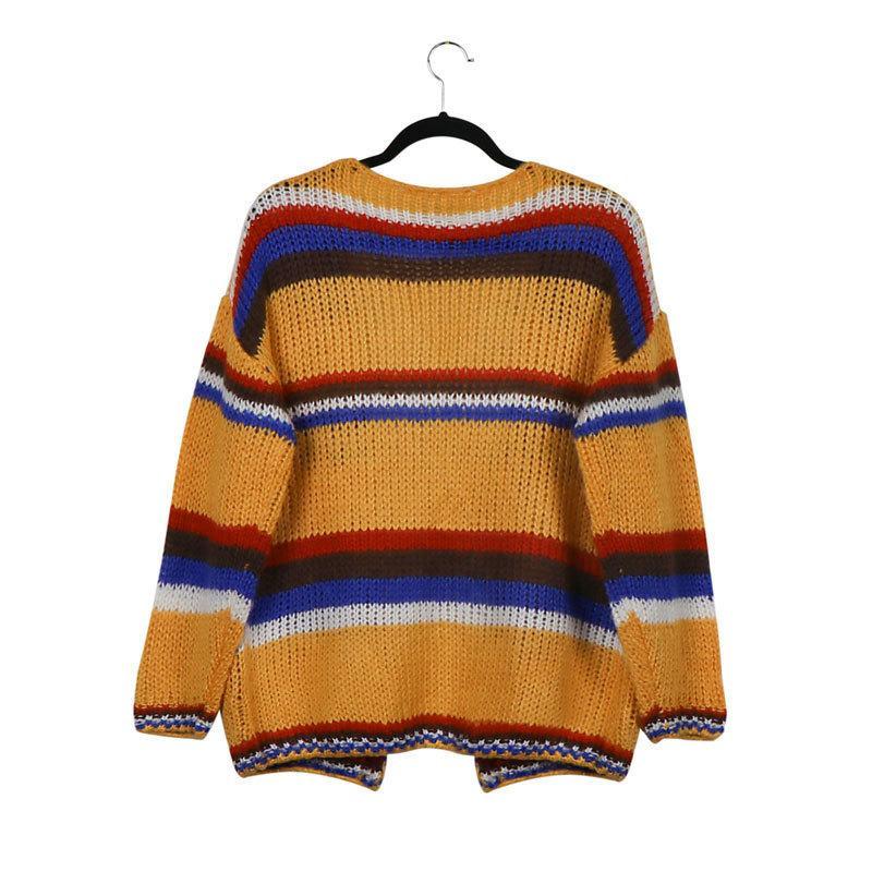 WOMEN KNITTED CASUAL SOLID COLOR-BLOCK CARDIGAN