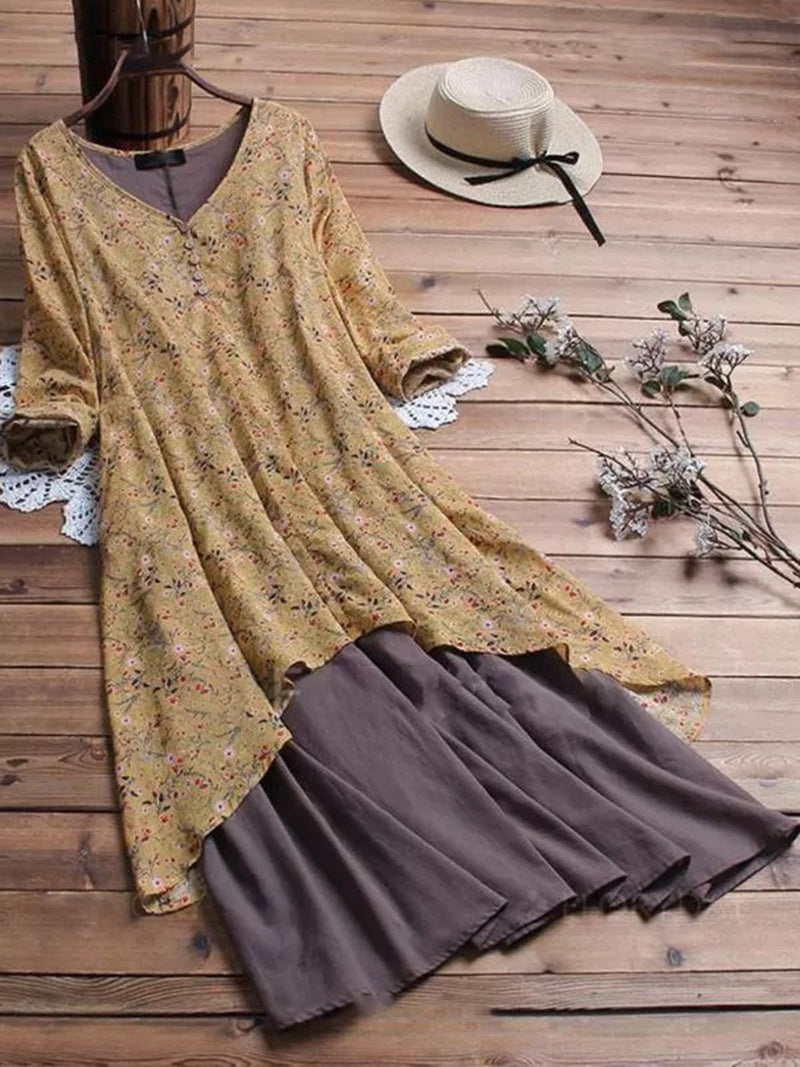 V Neck Women Dresses A-Line Going Out Boho Cotton Dresses